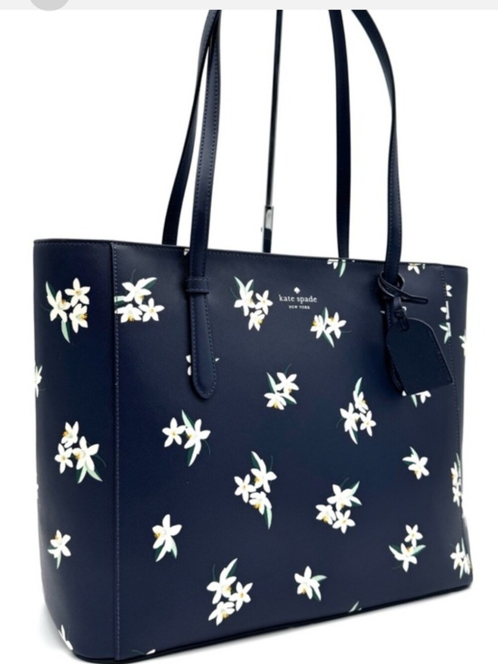 Kate Spade Navy Parisian Orange Blossom Floral Medium Leather Tote NWT - Picture 3 of 10